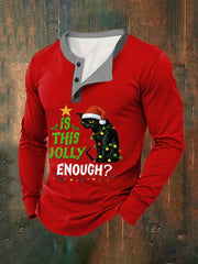 Men's Funny Christmas Black Cat Is This Jolly Enough?Casual Long-Sleeve T-Shirt