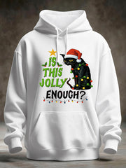 Men's Funny Christmas Black Cat Is This Jolly Enough? Casual Hoodie