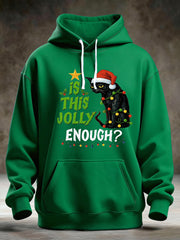 Men's Funny Christmas Black Cat Is This Jolly Enough? Casual Hoodie