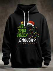 Men's Funny Christmas Black Cat Is This Jolly Enough? Casual Hoodie