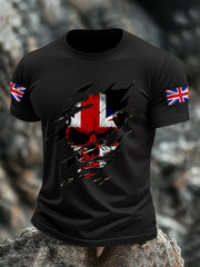Men's UK Flag Skull Print Casual Tee