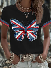 Women's British Faux Denim Printed T-shirt