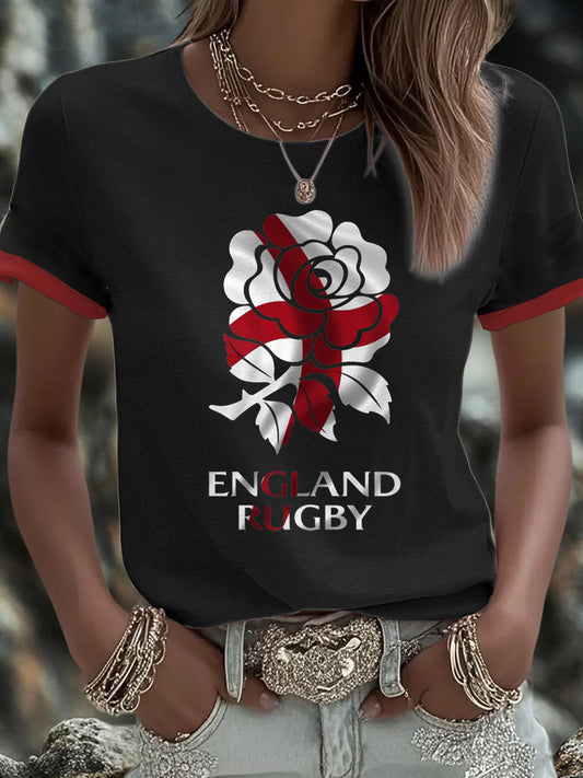 Women's England Rugby Lover Roses Printed T-shirt