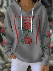 Women's England Rugby Lover Roses Printed Hoodie