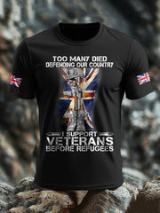 Men's UK Flag Immigration Veterans Before Refugees Printed T-shirt