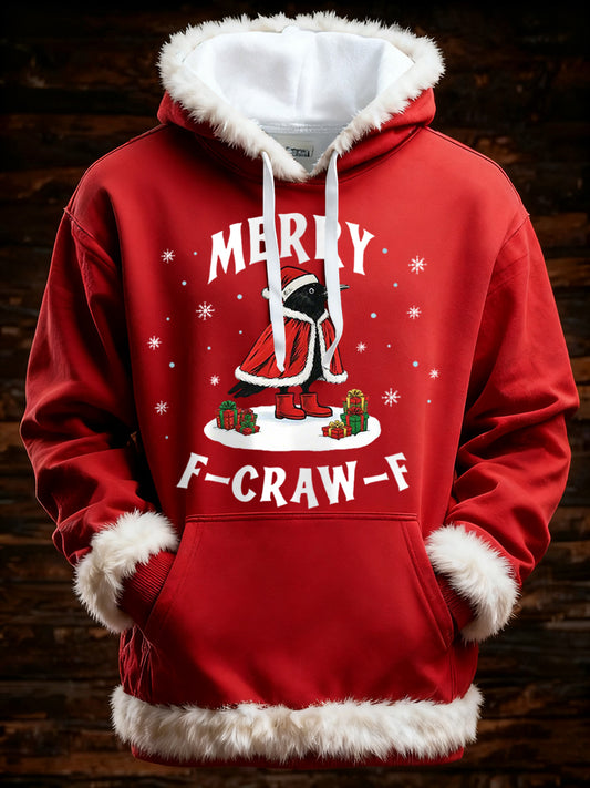 Men's Merry Christmas F-Caw-F Crow Print Hoodie