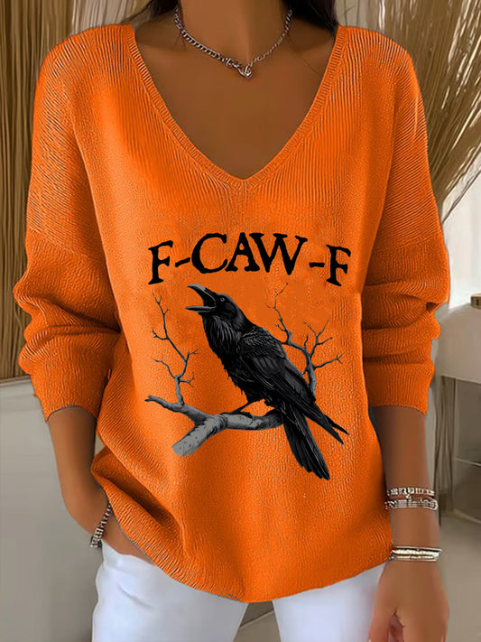 Women's Crow F-Caw-F V-neck Long-sleeved Top