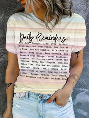 Women's Mental Health Daily Reminders:You Are Enough Printed T-shirt
