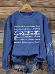 Women's Mental Health Just Breath  Printed O-Neck  Casual Loose Long Sleeve Sweatshirt