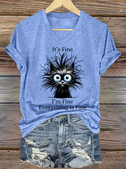 Women's It's Fine I'm Fine Everything Is Fine Casual V-Neck Tee