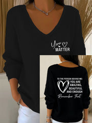 Women's Dear Person Behind Me You Matter Printed V-Neck Ribbed Top