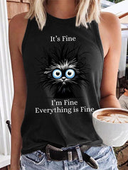 Women's Black Cat It's Fine I'm Fine Everything Is Fine Vest