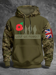 Men's 11th November Remembrance Day LEST WE'S FORGET Poppy Remembrance Hoodie