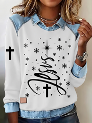 Women's Christmas Faith Cross Print Casual Long Sleeve Sweatshirt