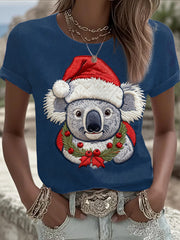 Women's Funny Koala Christmas Printed T-shirt