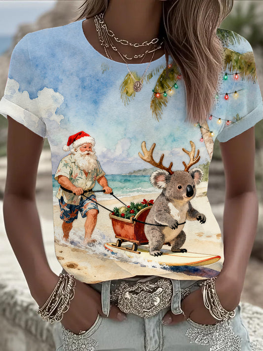 Women's Funny Koala Christmas Printed T-shirt