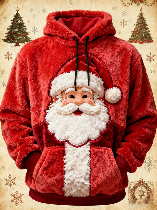 Men's Christmas Santa Claus Art Oversized Drop-Shoulder Hoodie with Pockets
