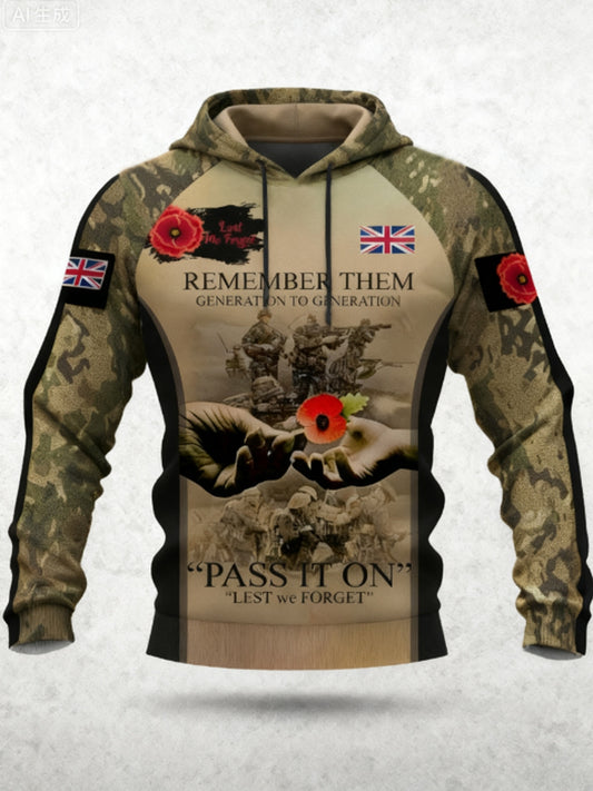 Men's 11th November Remembrance Day LEST WE'S FORGET Poppy Remembrance Hoodie