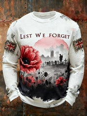 Men's Remembrance Day Lest We Forget Printed Waffle Long Sleeve T-Shirt
