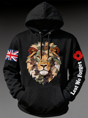 Men's British Lion Lest We Forget Oversized Drop-Shoulder Hoodie with Pockets