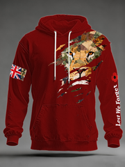 Men's British Lion Lest We Forget Oversized Drop-Shoulder Hoodie with Pockets