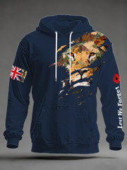 Men's British Lion Lest We Forget Oversized Drop-Shoulder Hoodie with Pockets