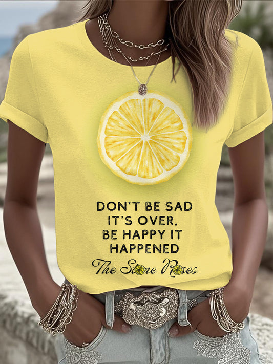 Women's I Wanna Be Adored Lemon Roses Music Lover Printed T-shirt