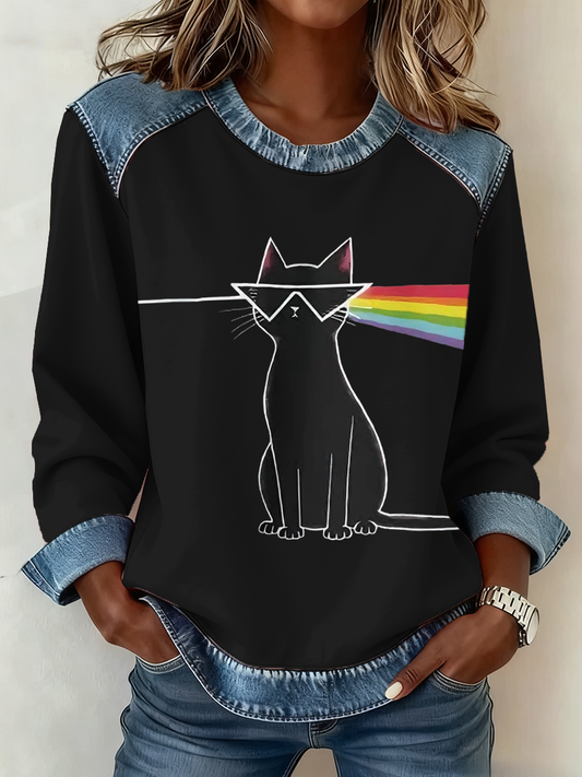 Women's rock band lover Denim Patchwork Top