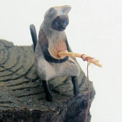 Miniature Fishing Cat Figurine Set