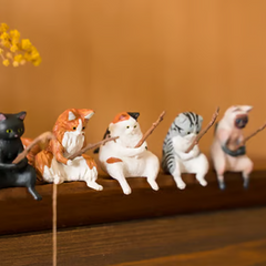 Miniature Fishing Cat Figurine Set