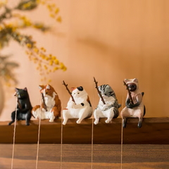 Miniature Fishing Cat Figurine Set