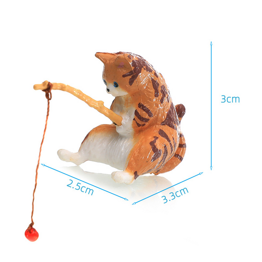 Miniature Fishing Cat Figurine Set